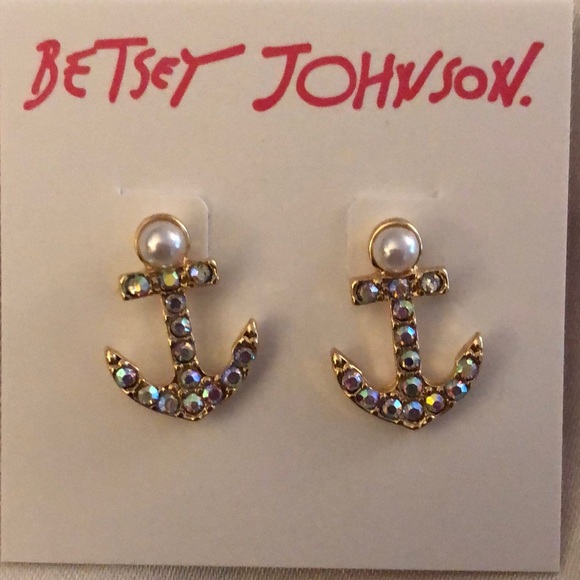 Betsey Johnson Gold Tone Cruise Control Anchor Stud Earrings Crystal Accents NWT - Picture 5 of 11